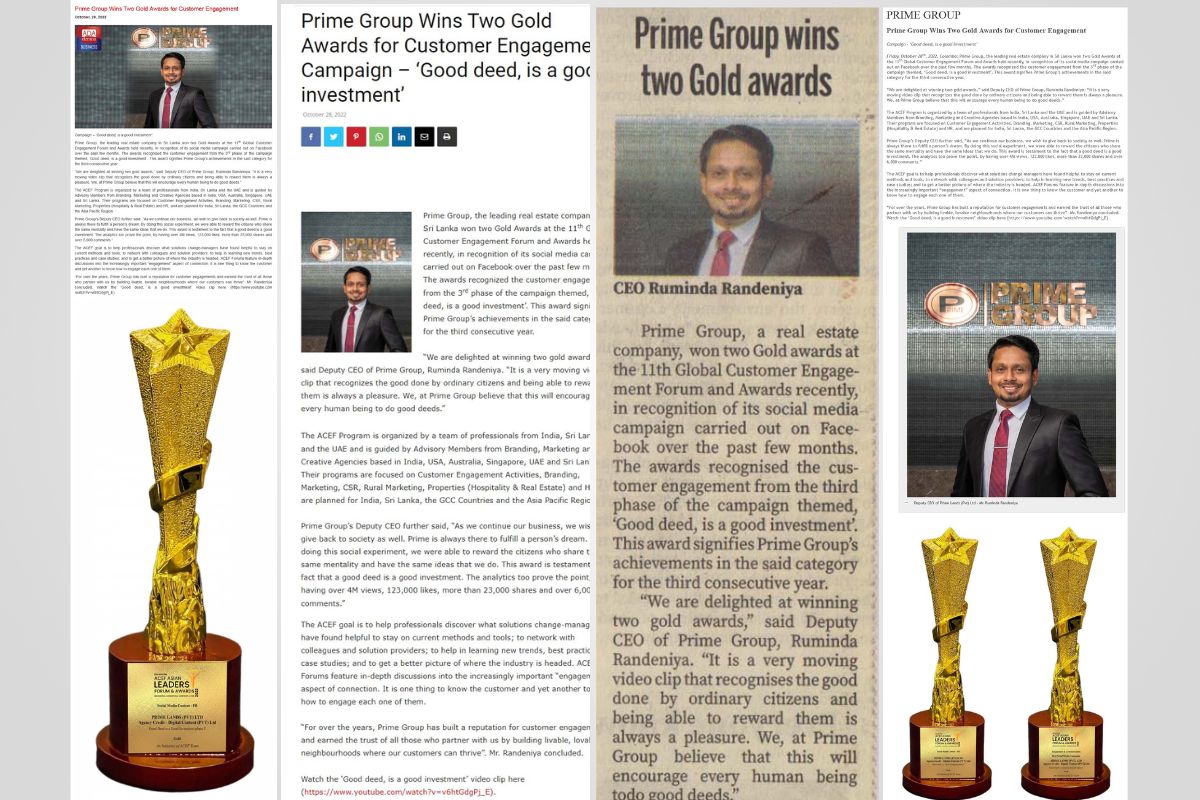 Prime Group Wins Two Gold Awards for Customer Engagement